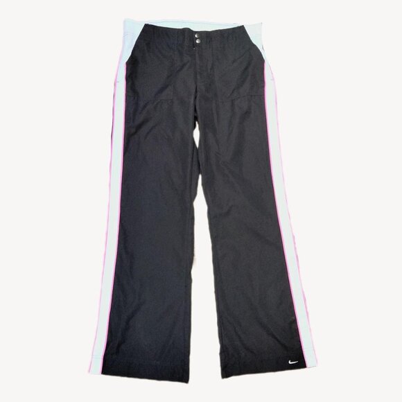 Womens Nike Track Pants L Athletic Wide Leg Pull On Black Y2K 90's Streetwear - Picture 1 of 2